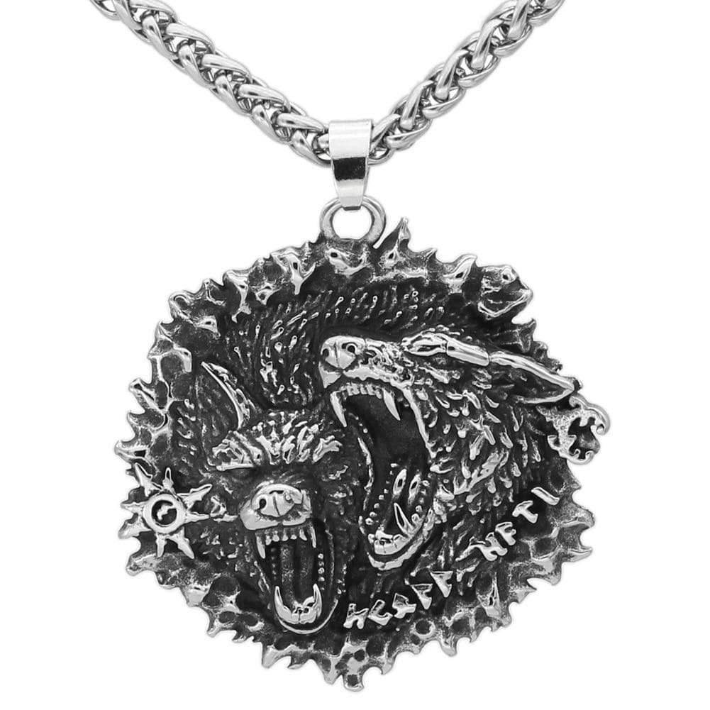 Vikings Geri and Freki Stainless Steel Pendant Necklace - Pendant + Chain