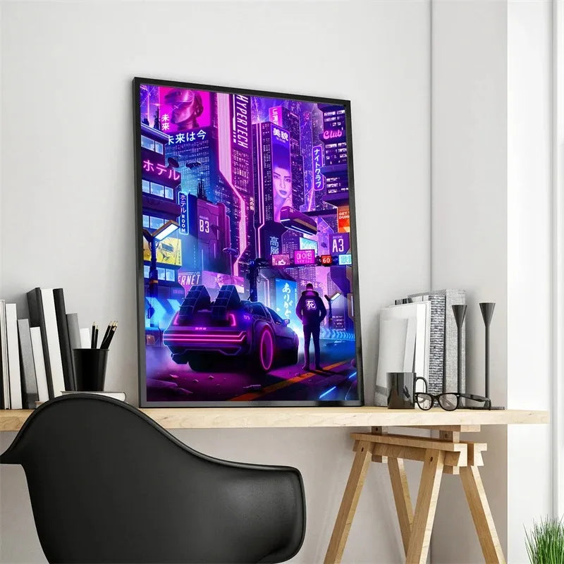 Neon Cyberpunk Dream Future City Poster Aesthetic Wall Art Anime Girl Car Canvas Print Home Decor Kawaii Gaming Room Decoration