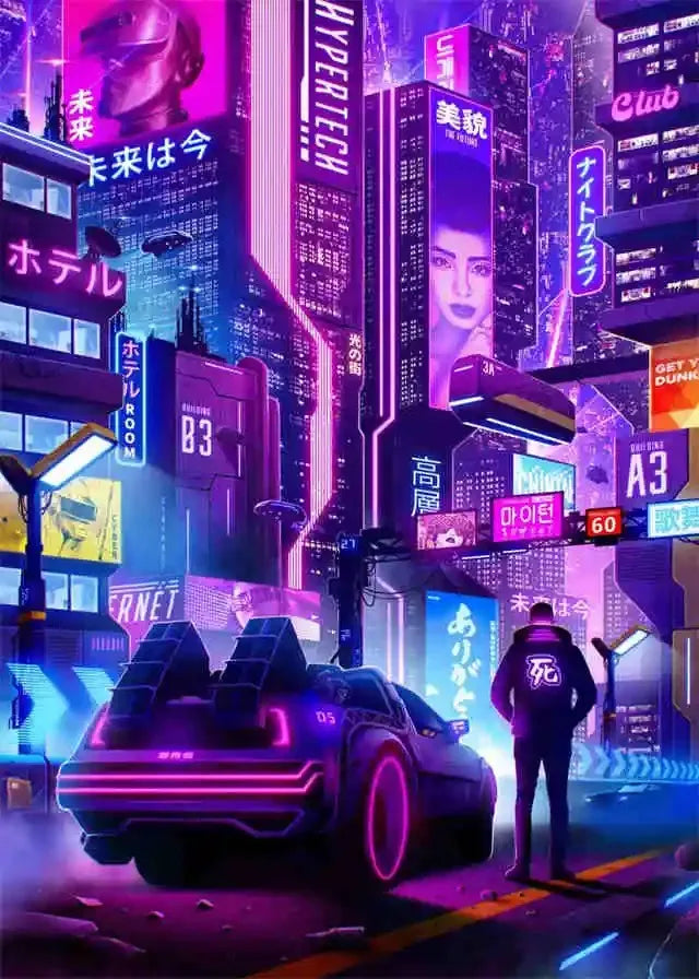 Neon Cyberpunk Dream Future City Poster Aesthetic Wall Art Anime Girl Car Canvas Print Home Decor Kawaii Gaming Room Decoration