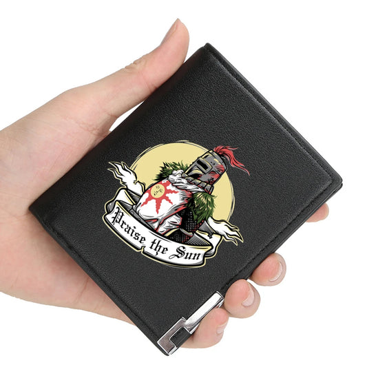 New Arrivals fashion Dark Souls Praise the Sun Printing Pu Leather Wallet Men Women Billfold Credit Card Holders Short Purses