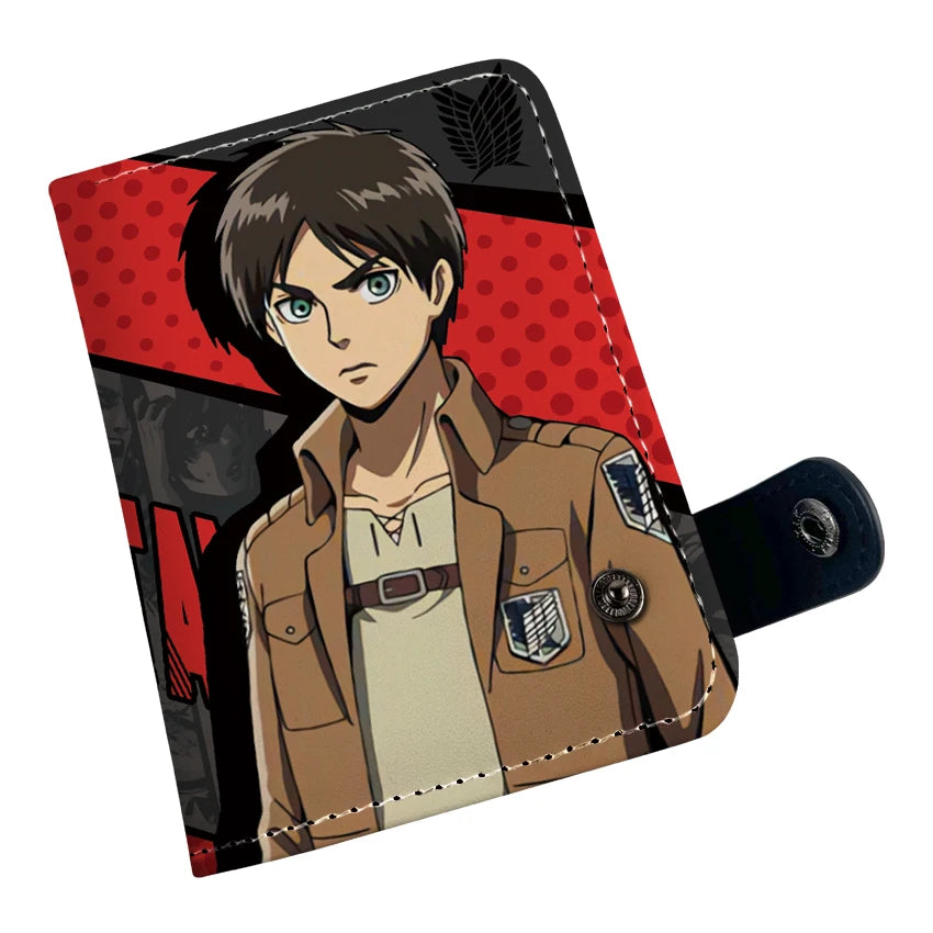 new Attack On Titan Cartoon Anime Short Wallet Vertical style with buttons can hold coins