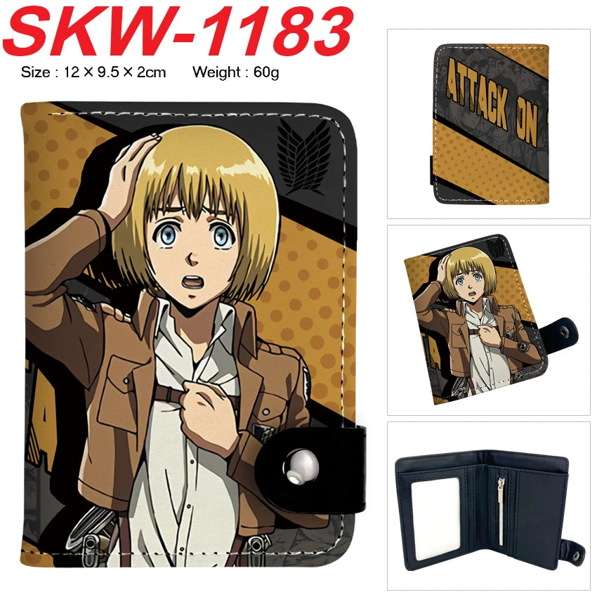 new Attack On Titan Cartoon Anime Short Wallet Vertical style with buttons can hold coins