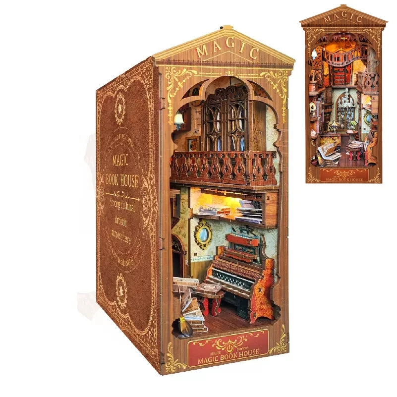 New DIY Book Nook Van Gogh's World Model Wooden Bookend Book Shelf Insert Bookcase With Light Kit Crafts Toy for Children Gifts