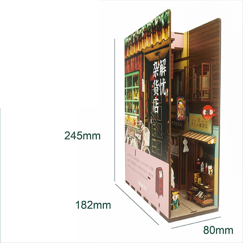 New DIY Book Nook Van Gogh's World Model Wooden Bookend Book Shelf Insert Bookcase With Light Kit Crafts Toy for Children Gifts