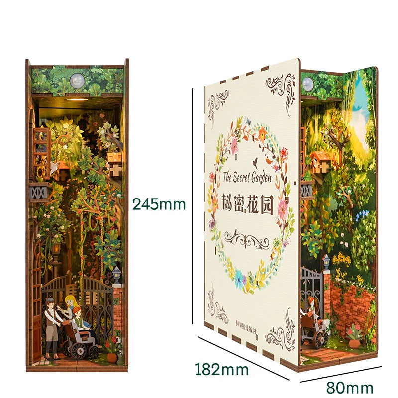 New DIY Book Nook Van Gogh's World Model Wooden Bookend Book Shelf Insert Bookcase With Light Kit Crafts Toy for Children Gifts