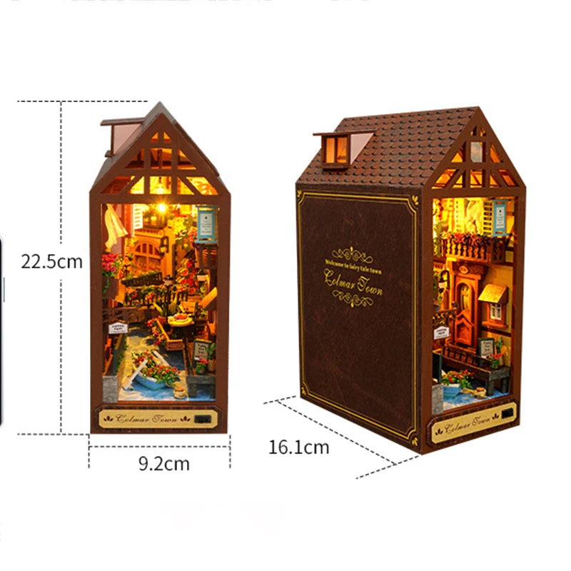 New DIY Book Nook Van Gogh's World Model Wooden Bookend Book Shelf Insert Bookcase With Light Kit Crafts Toy for Children Gifts