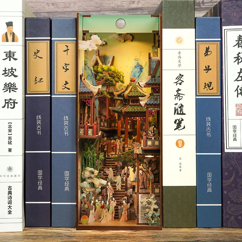 New Diy Wooden Book Nook Shelf Insert Kits Miniature Anime Building Dollhouse Alley Bookends Suitable For Office Home Decoration