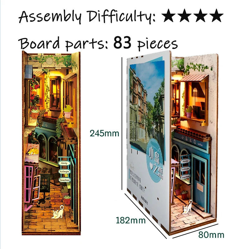 New Diy Wooden Book Nook Shelf Insert Kits Miniature Anime Building Dollhouse Alley Bookends Suitable For Office Home Decoration