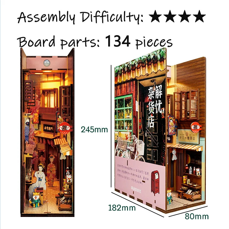 New Diy Wooden Book Nook Shelf Insert Kits Miniature Anime Building Dollhouse Alley Bookends Suitable For Office Home Decoration