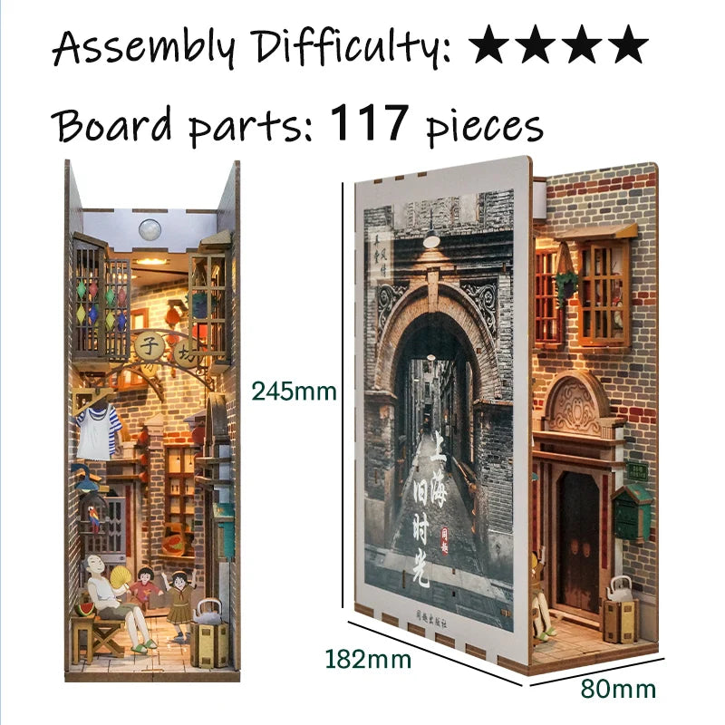 New Diy Wooden Book Nook Shelf Insert Kits Miniature Anime Building Dollhouse Alley Bookends Suitable For Office Home Decoration