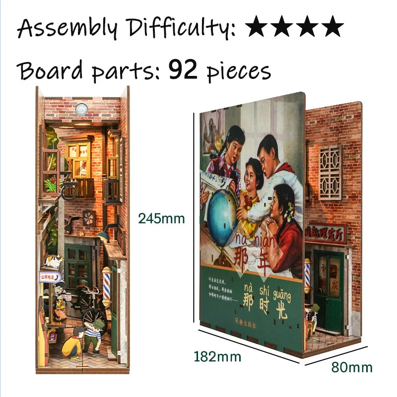 New Diy Wooden Book Nook Shelf Insert Kits Miniature Anime Building Dollhouse Alley Bookends Suitable For Office Home Decoration