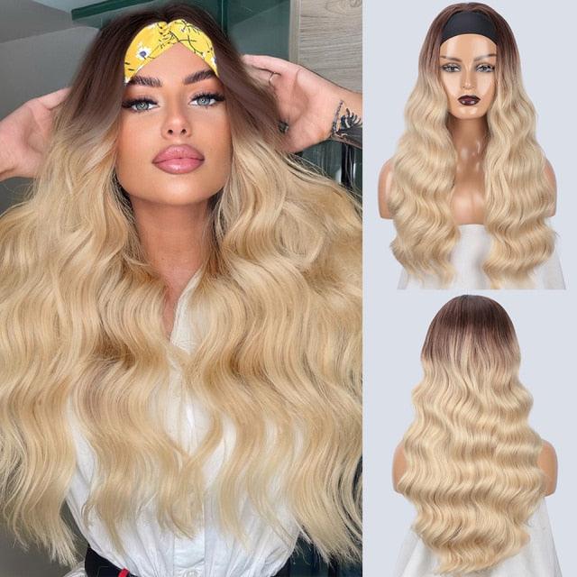 Long Body Wave Black Wig Synthetic Wigs for Black Women Middle Part Brown Red Pink Purple Cosplay Hair Wigs For Black Women Cosplay Wigs For Women