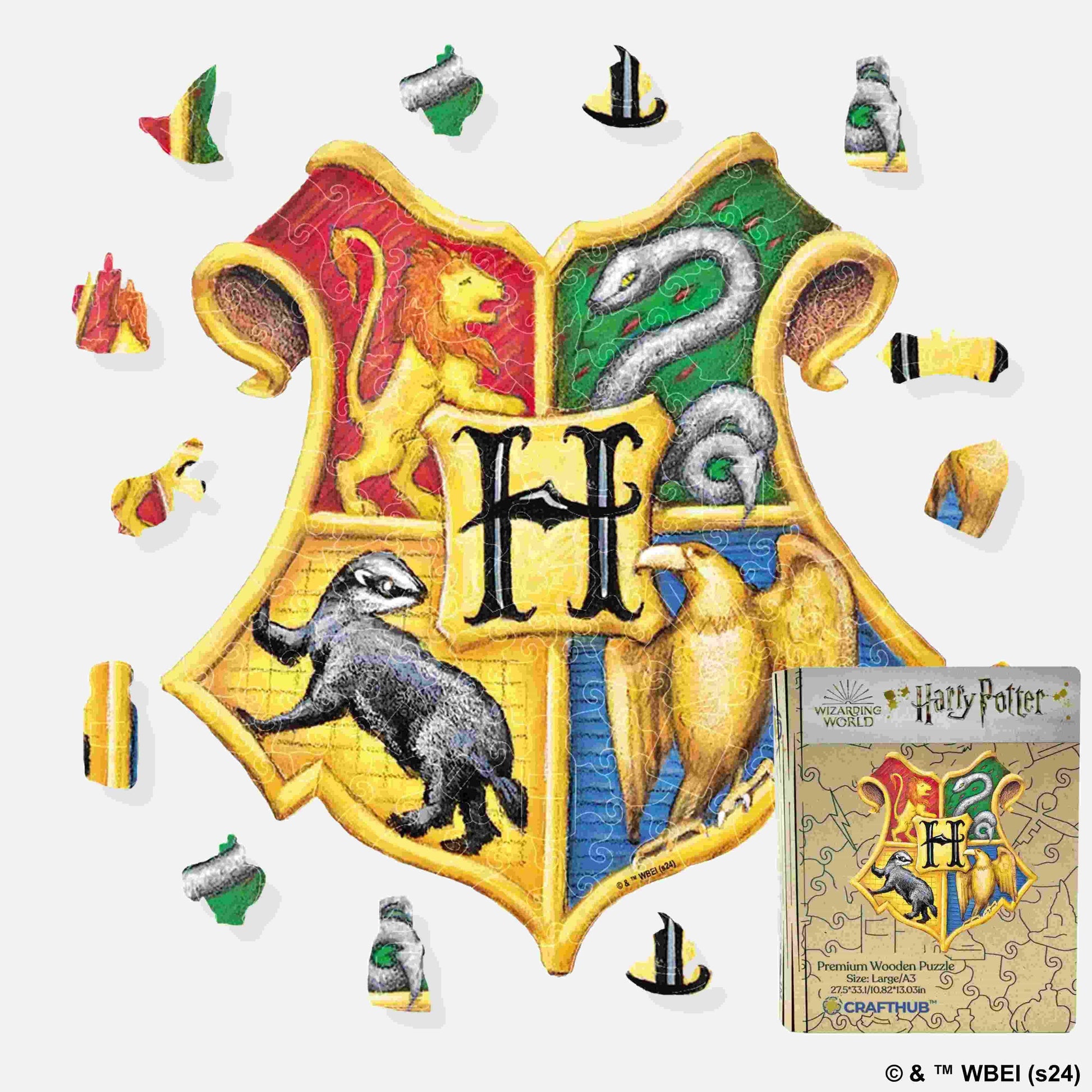 Harry Potter - Hogwarts Crests Wooden Jigsaw Puzzle - A4 + Wooden Gift Box