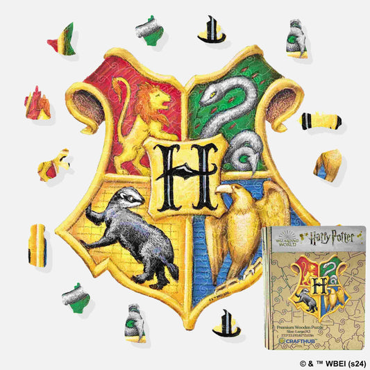 Harry Potter - Hogwarts Crests Wooden Jigsaw Puzzle - A4 + Wooden Gift Box