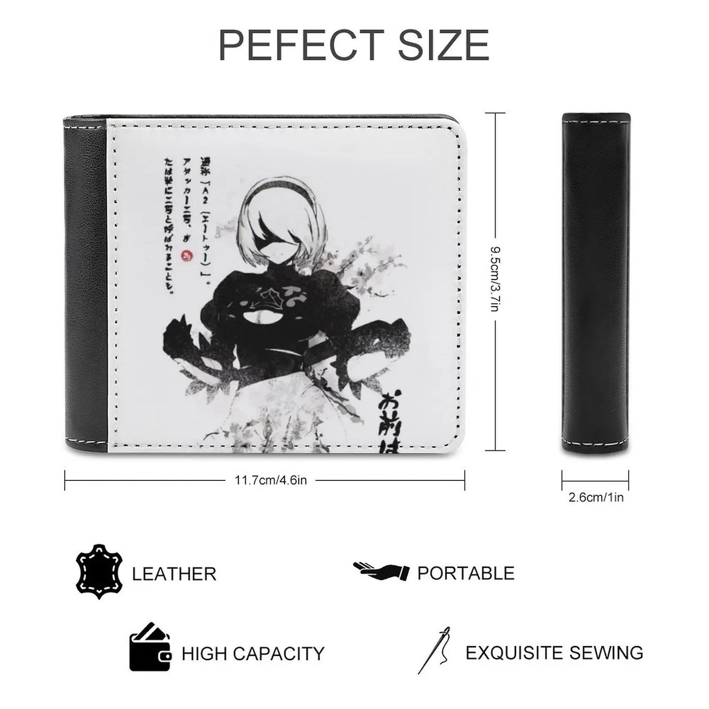 Nier Automata 2B Japan Ink ー _ ー Short Men'S Wallets Credit Card Holder Retro Wallet Male Pu Leather Wallet Nier Automata Nier