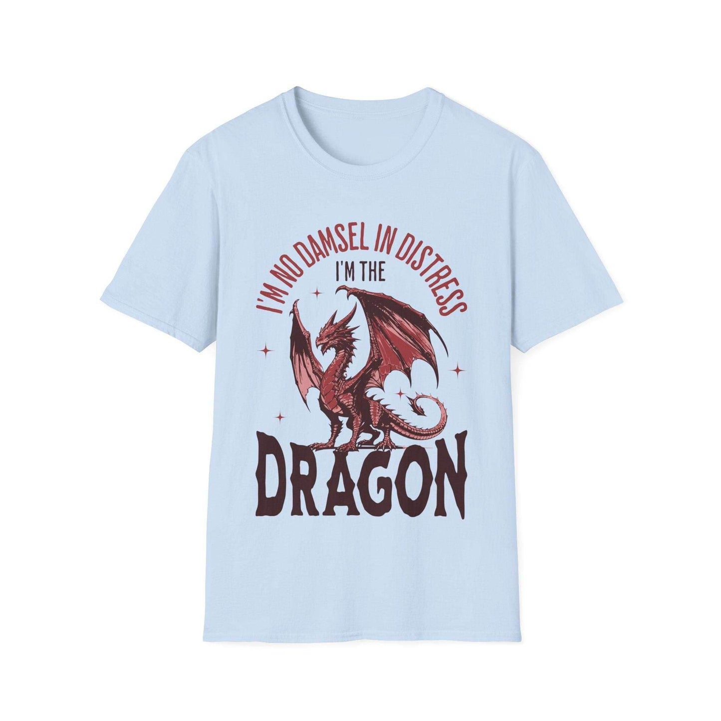 No Damsel In Distress Dragon Feminism Shirt - Light Blue / S