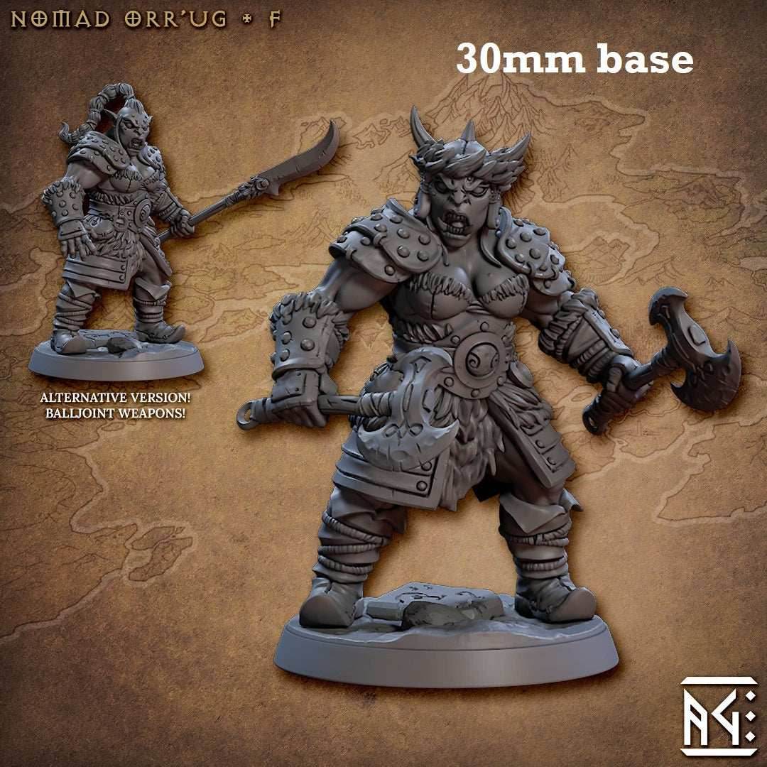 Nomad Orr'ug: Sculpt F (Female Orc Barbarian) - With Hat / Shield / Mace