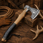 Handmade Viking Bearded Axe | Nordic Engraved Bushcraft Camping Hatchet