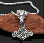 Vikings Goat Skull Mjolnir Pendant Necklace - 