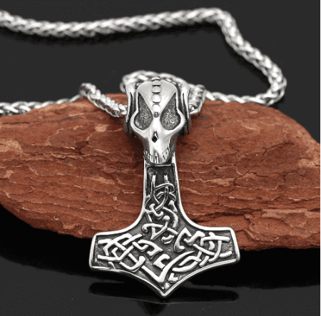Vikings Goat Skull Mjolnir Pendant Necklace - 