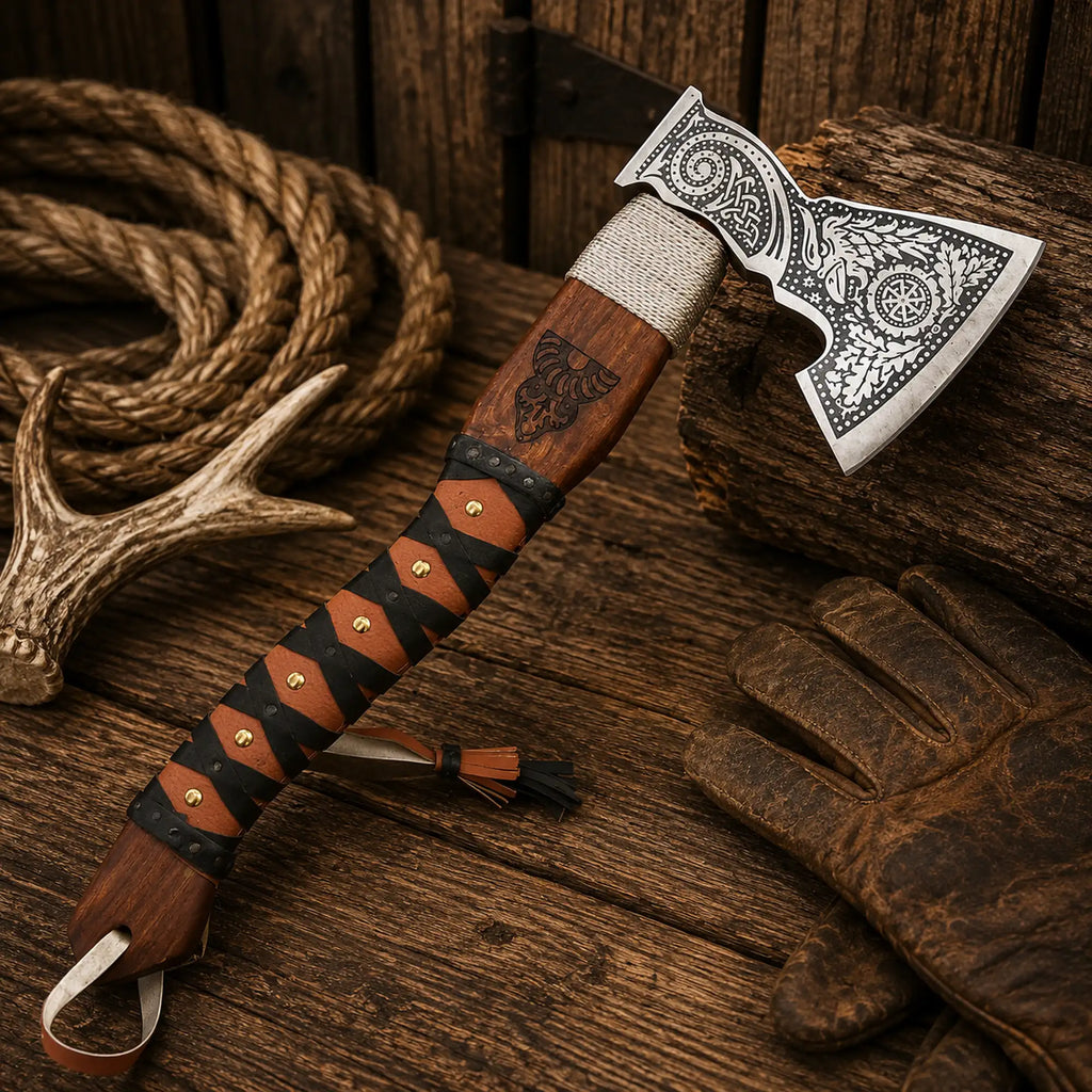 Handmade Nordic Viking Bearded Axe | Bushcraft Camping Hatchet