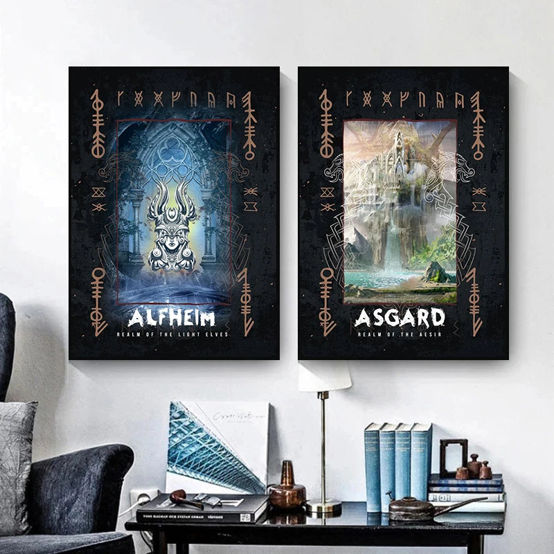 Norse Mythology Asgard God Poster Canvas Wall Painting Art Pictures Odin Thor Wall Art Home for Living Room Decoration Cuadros