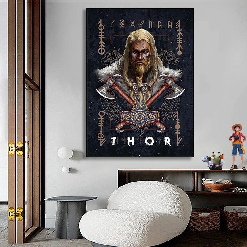 Norse Mythology Asgard God Poster Canvas Wall Painting Art Pictures Odin Thor Wall Art Home for Living Room Decoration Cuadros