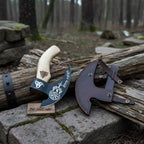 Product: Viking Style Engraved Bearded Axe – Oak Wood Handle
