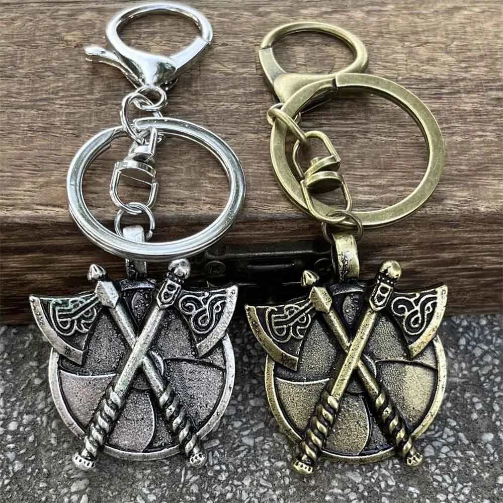 Nostalgia Double Axes And Shield Key Accessories Pendant Viking Jewelry Slavic Perun Axe Keychain Men Gift