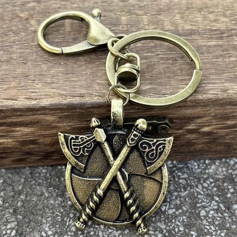 Nostalgia Double Axes And Shield Key Accessories Pendant Viking Jewelry Slavic Perun Axe Keychain Men Gift