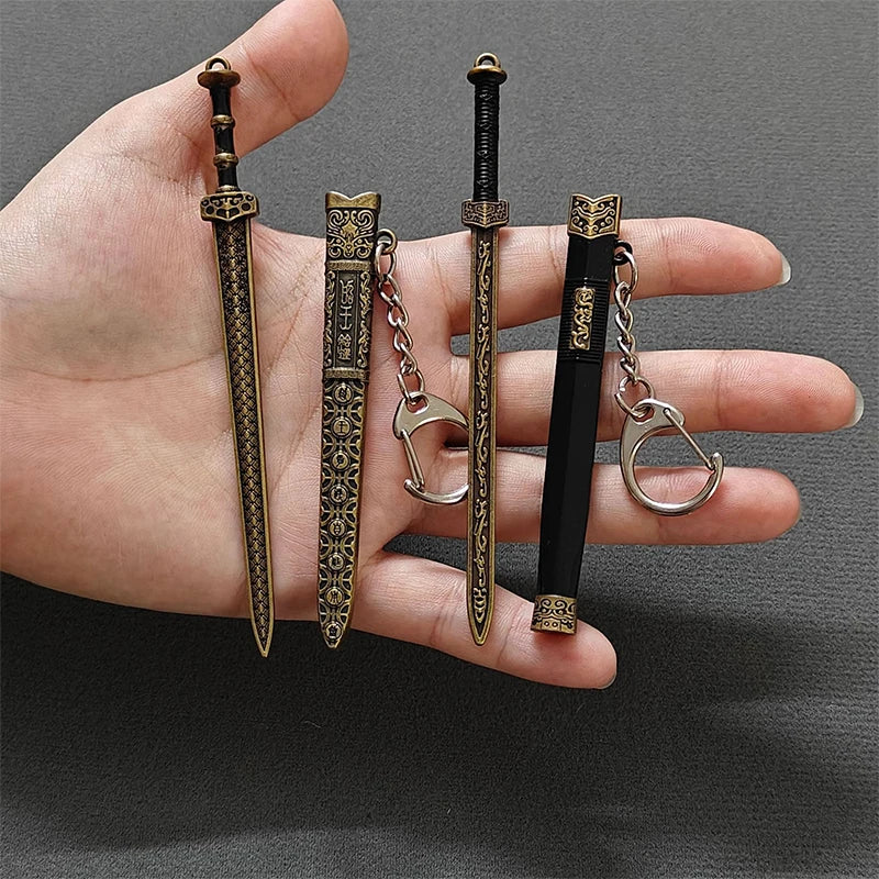 Novelty Mini Sword Shape Pendant Keychain Creative Weapon Model Toy Key Ring Fashion Backpack Decoration Accessories Gifts