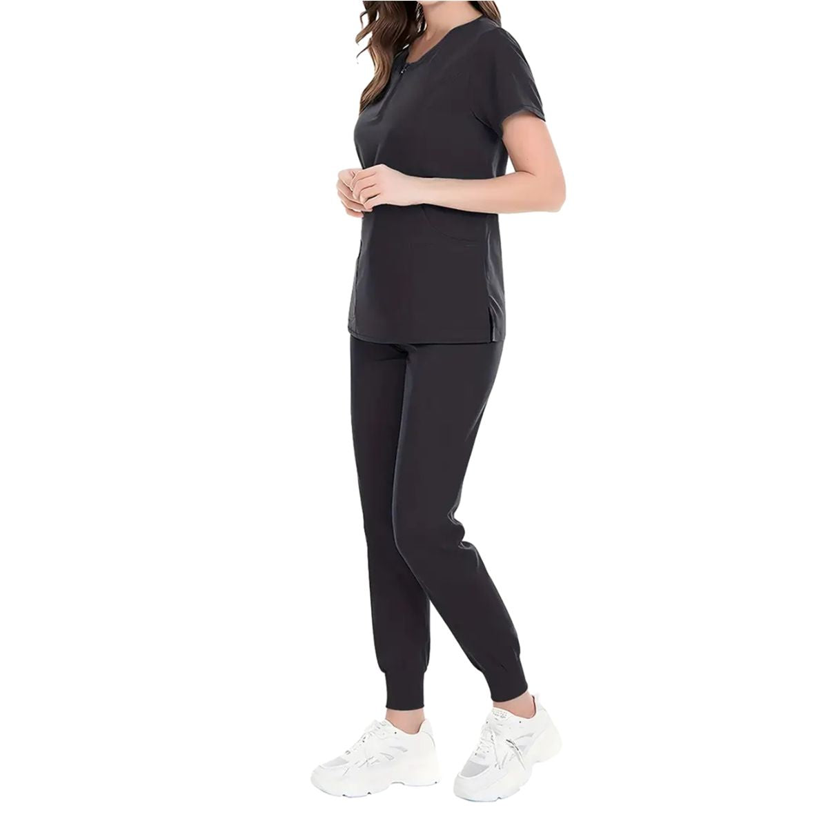 Nurse Work Two-piece Set, Crew Neck Pocket Front Scrub Tops & Drawstring Pants Outfits