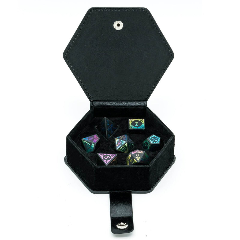 Obsidian With Rainbow Font Gemstone Dice Set - 