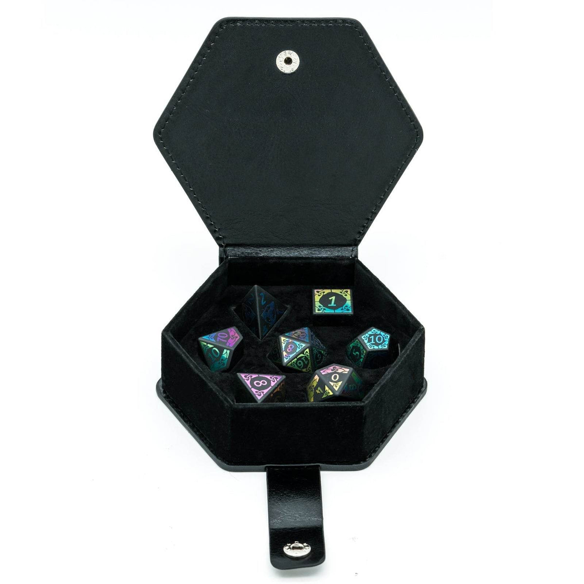 Obsidian With Rainbow Font Gemstone Dice Set - 
