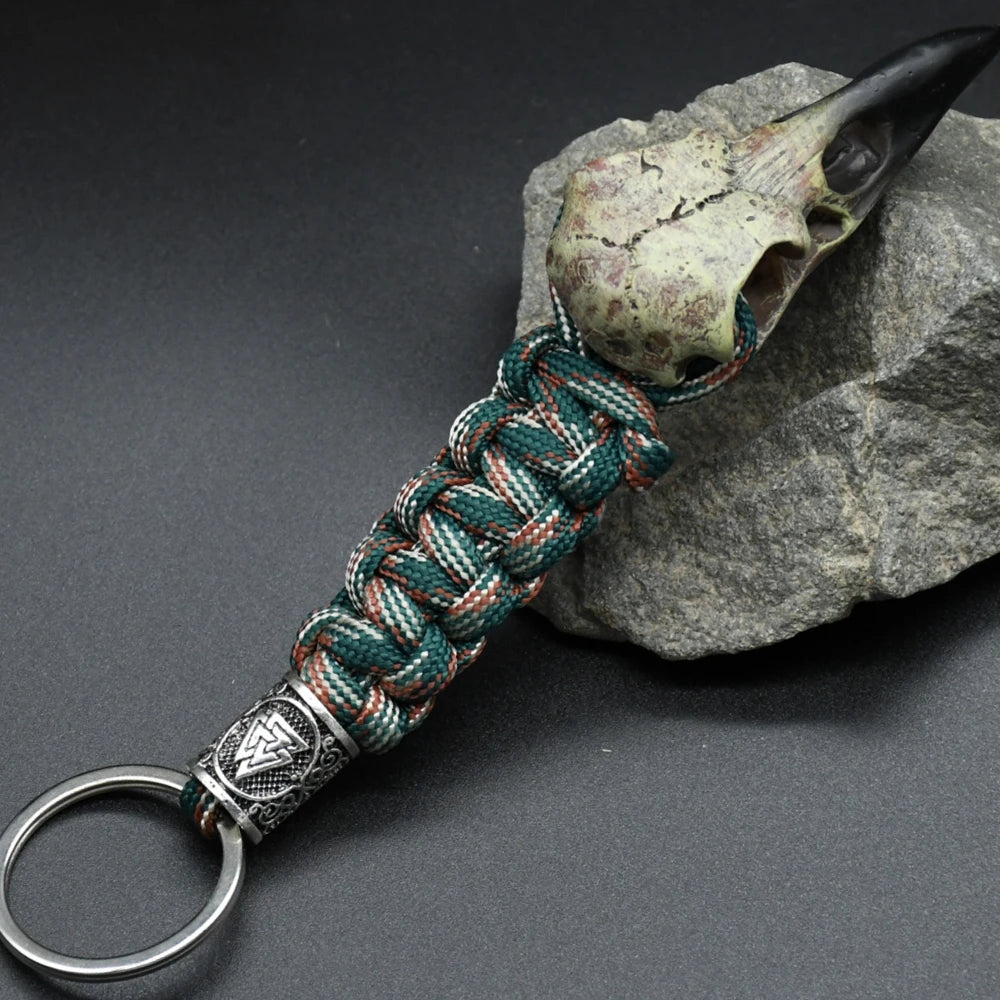 Odin Crow Skeleton Keychain Vikings Eagle's head Pendant Keyring Paracord Rope Norse Pirates Rune Valknut Amulet Jewelry Gift