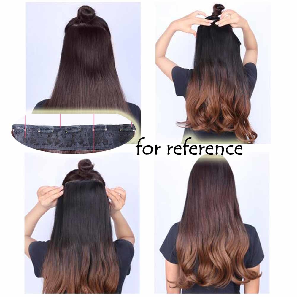 One-piece Curly Wave Clip-on Hair Extensions Hairpieces 5 Clips 20" -Light Brown