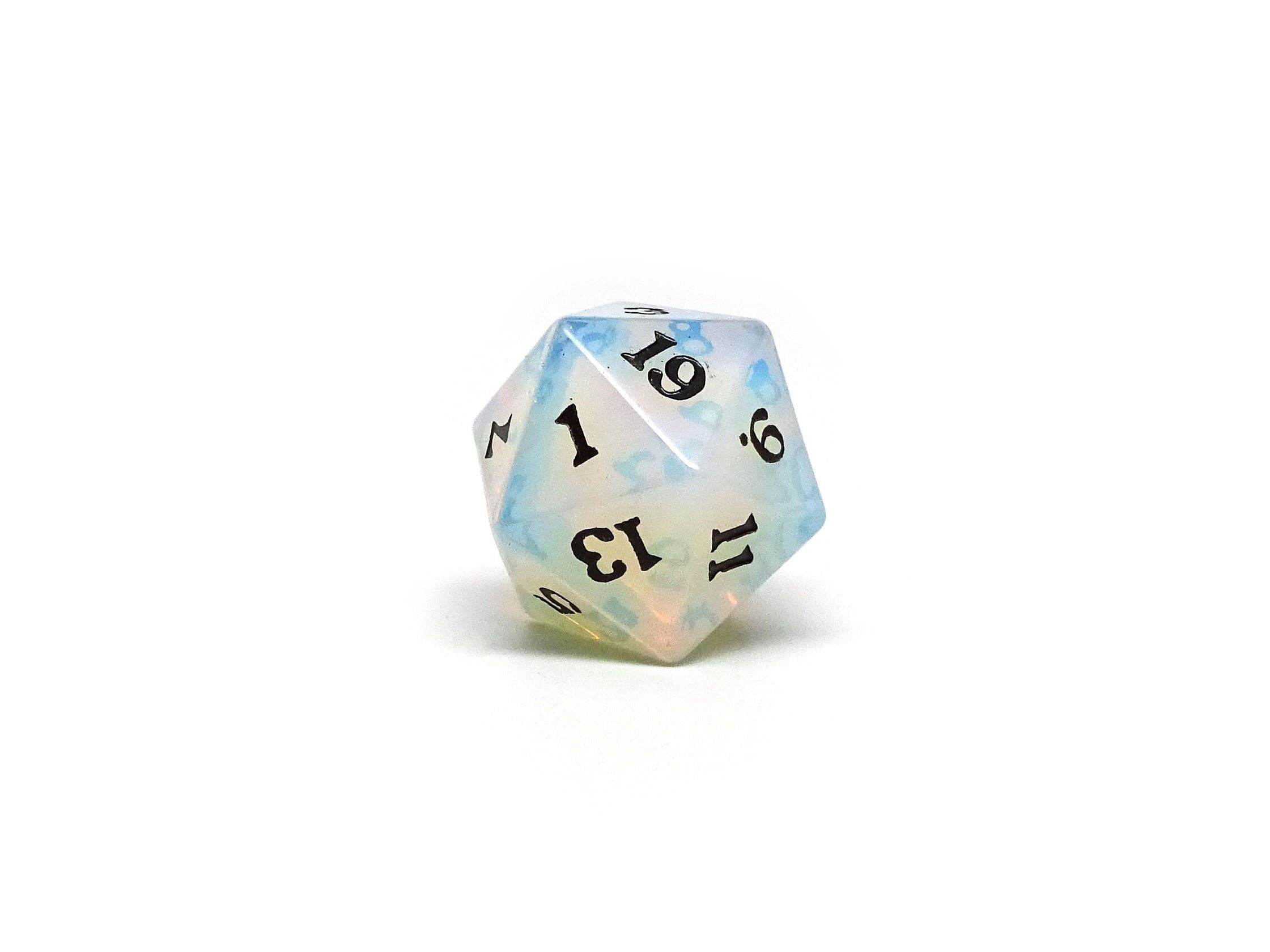 Opalite D20 Stone Dice- Signature Font - 