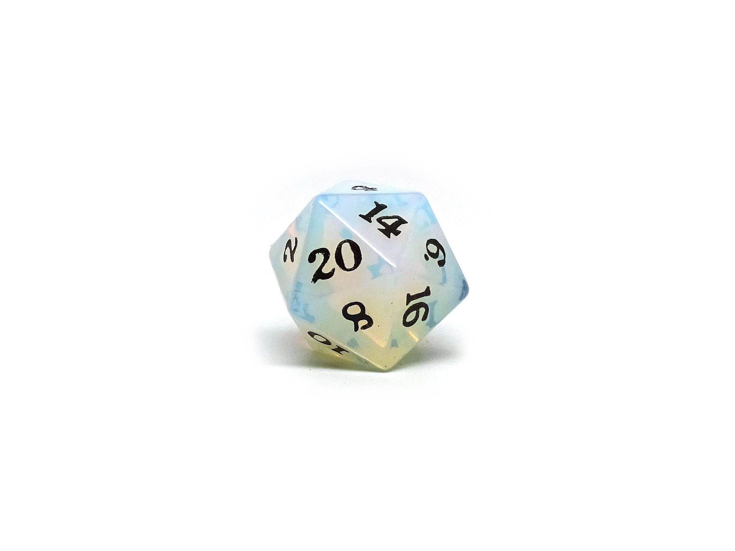 Opalite D20 Stone Dice- Signature Font - 