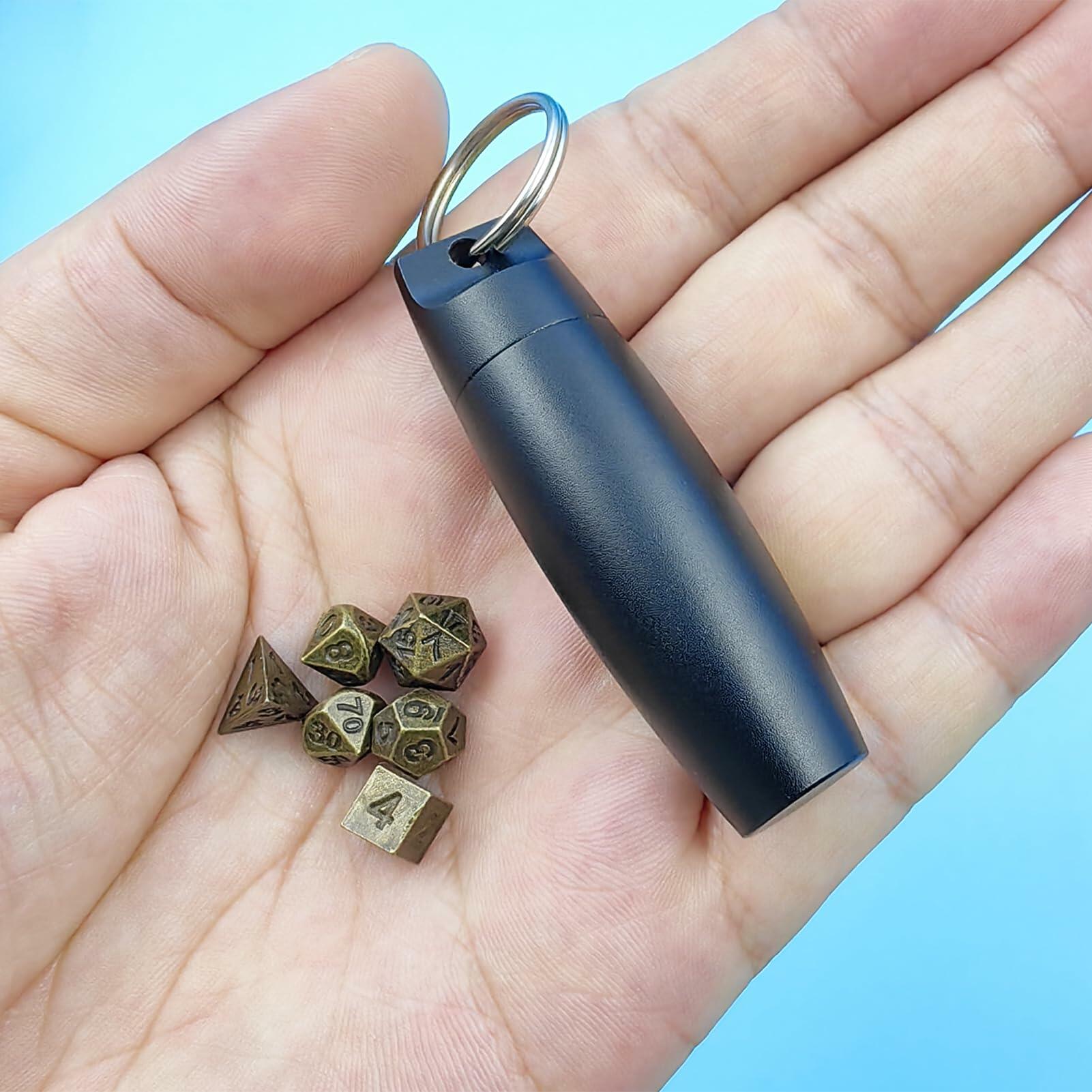 SIMXEHAY Mini Metal DND Dice Set Stainless Steel Case Antique Bronze Black