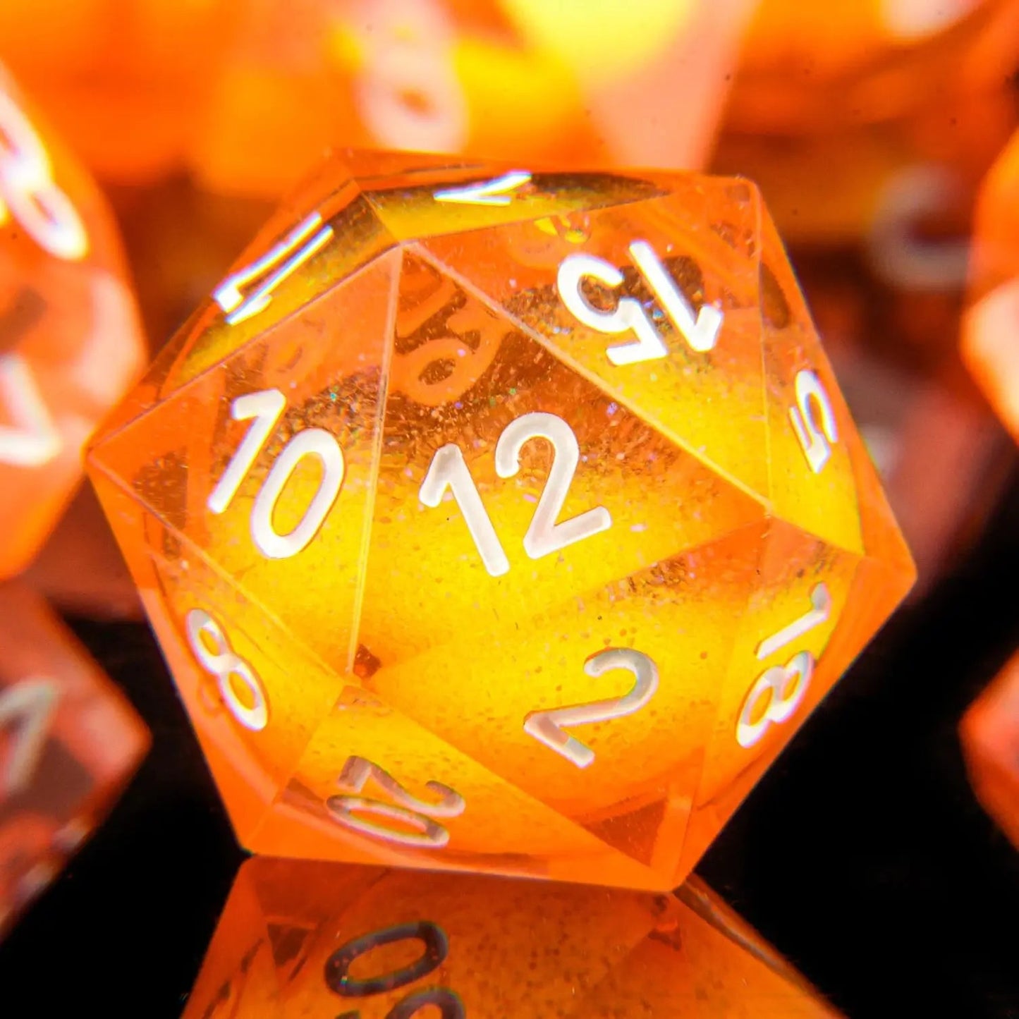 Orange Liquid Core DnD Sharp Edge Dice, Handmade Resin Polyhedral Dice Set for Dungeons and Dragons, Galaxy Dice Set, d d dice