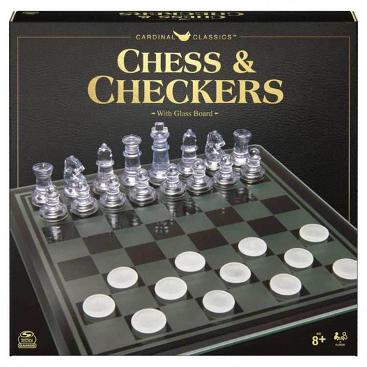 Clear Chess and Checkers Set with Glass Gameboard - 