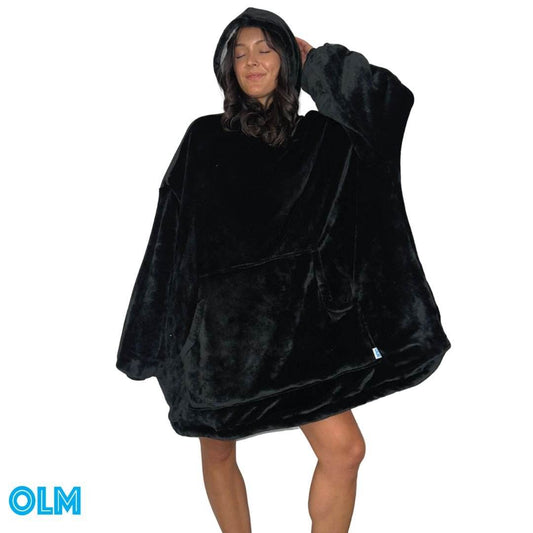 Original Oversized Microfiber & Sherpa Wearable Blanket Hoodie for Kids & Adults | OLM Toys - Black / adult