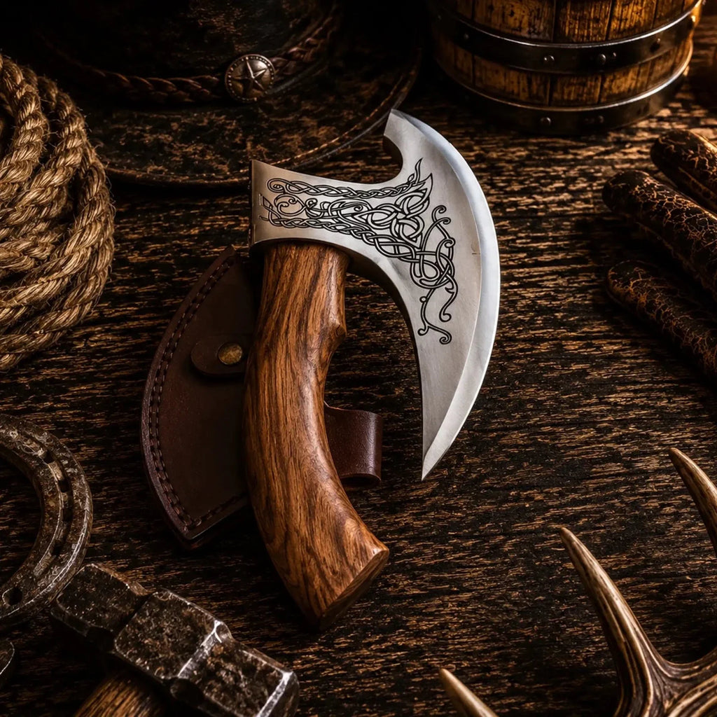 Original Pizza Cutter Axe - viking axe pizza cutter with leather sheath