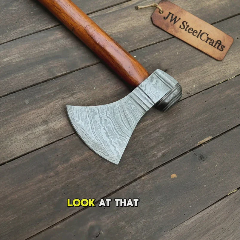 Collectible Artisan Pipe Axe in Damascus Steel with Hardwood Handle