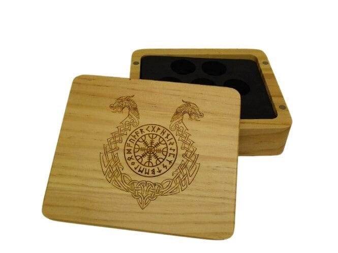 Ornate Helm of Awe Wooden Dice Case - Pine Wood