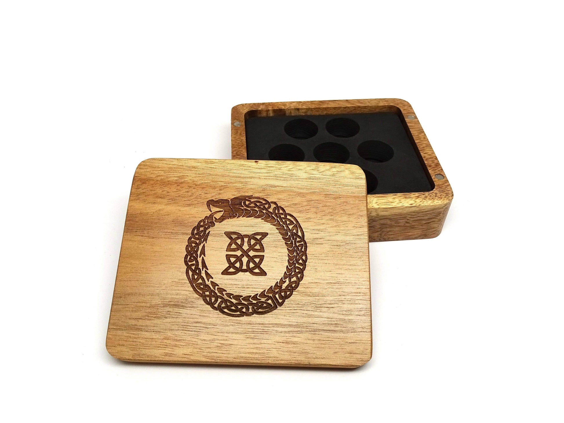 Ouroboros Wooden Dice Case - Acacia Wood