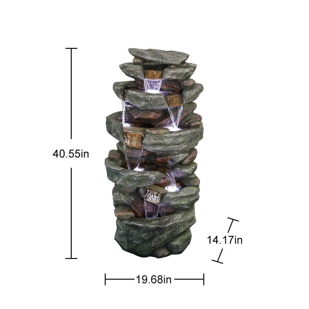 Outdoor Fountain 40.5inches High Rocks Outdoor Water Fountain with LED Lights