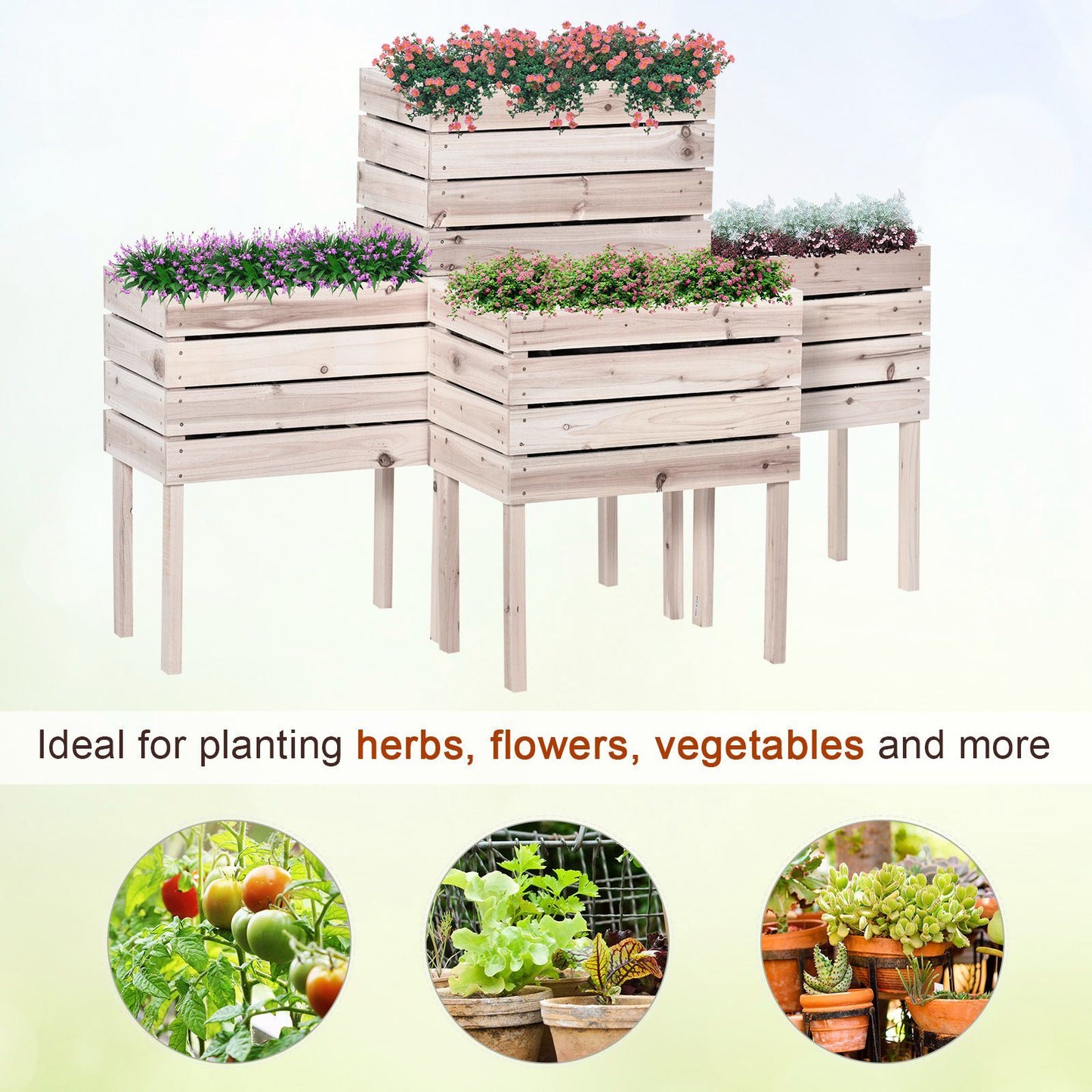 Outsunny 4PCS Raised Garden Bed, Wooden Elevated Planter Box Kit with Bed Liner, DIY Shape, for Flowers Vegetables