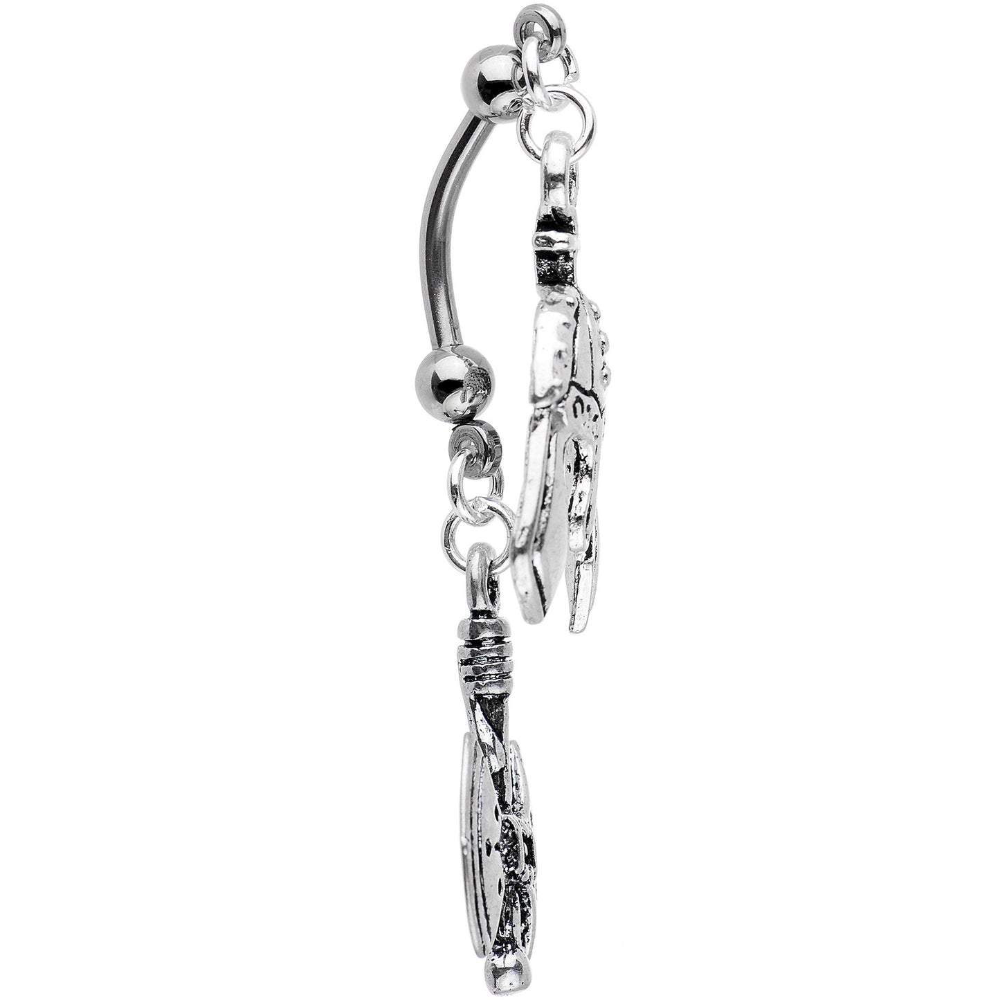 Handcrafted Viking Axe and Helmet Double Mount Dangle Belly Ring