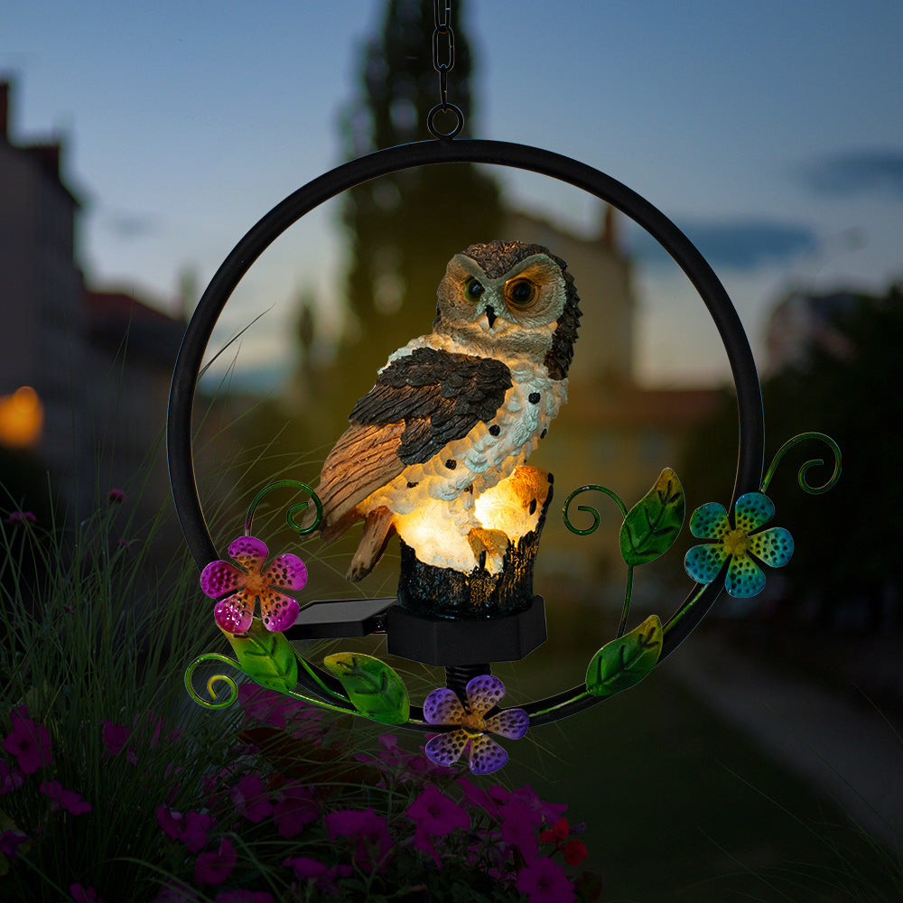 Owl Solar Resin Wrought Iron Hanging Light Outdoor Garden Garden Wind Chime Light LED Landscape Decoration Pendant Light